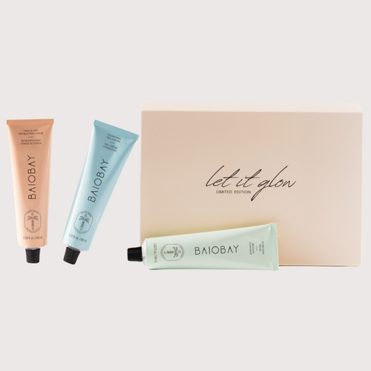 LET IT GLOW Limited Edition Gift Set (FACE & LIPS Exfoliating Scrub, HYDRATING Gel-Cream & PURIFYING Mask)